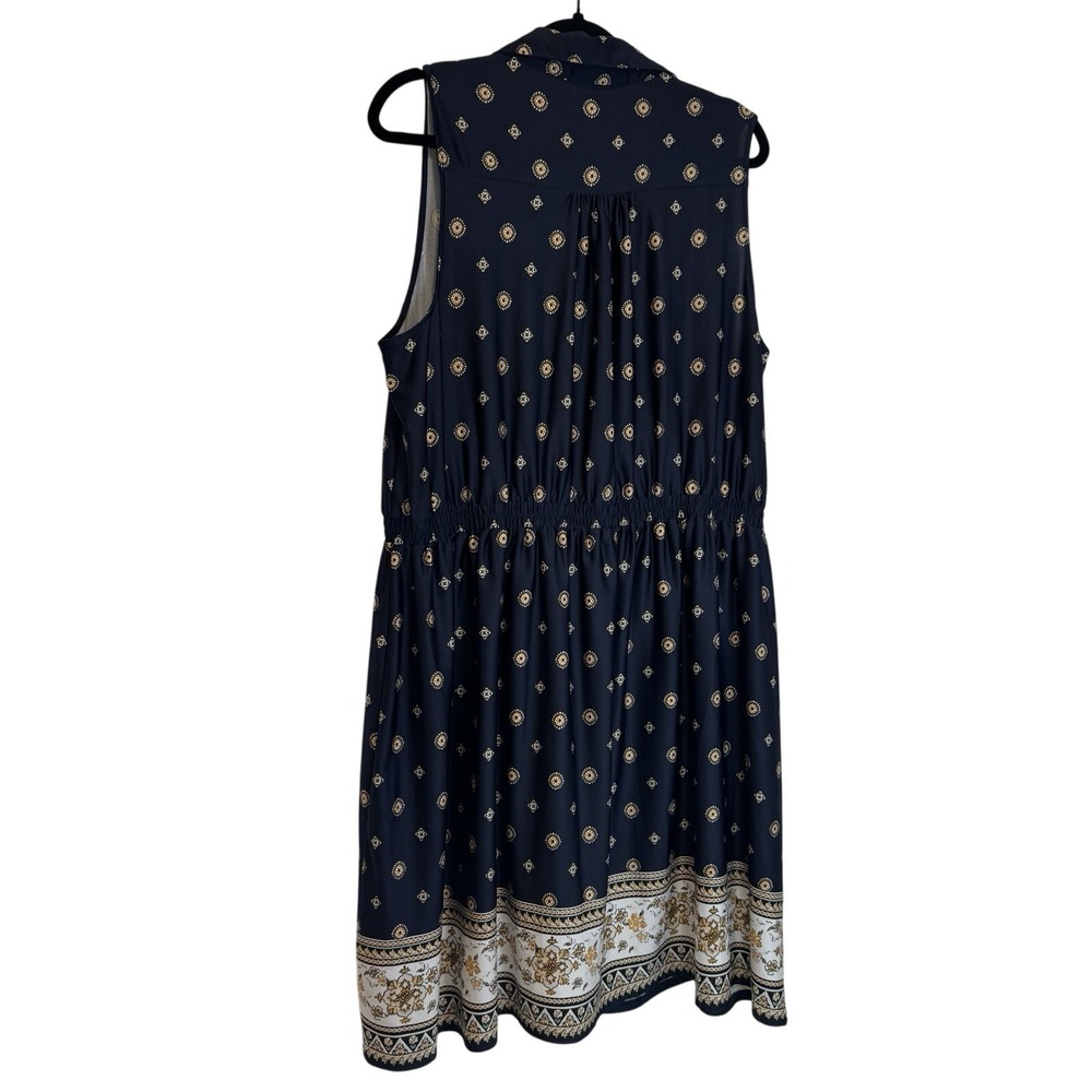 Always Indigo Dress Womens 2X Shirt Dress Navy Blue Medallion Button-Down Boho - Picture 2 of 6